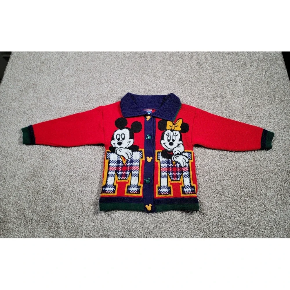 Vintage 90s Disney Mickey Mouse Sweater Cardigan Small Minnie Buttons Girls Kids